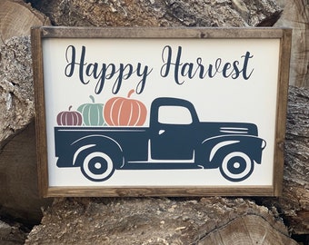 Happy Harvest Vintage Truck Wood Sign: Rustic Farmhouse Decor