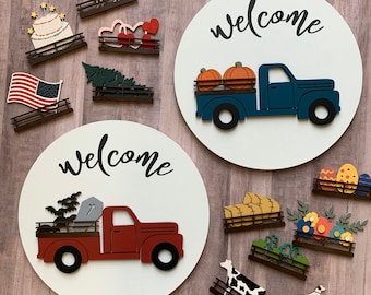 Vintage Truck Saisonales Bauernhaus Schild, Rustikale Wohnkultur, Schilder für Zuhause