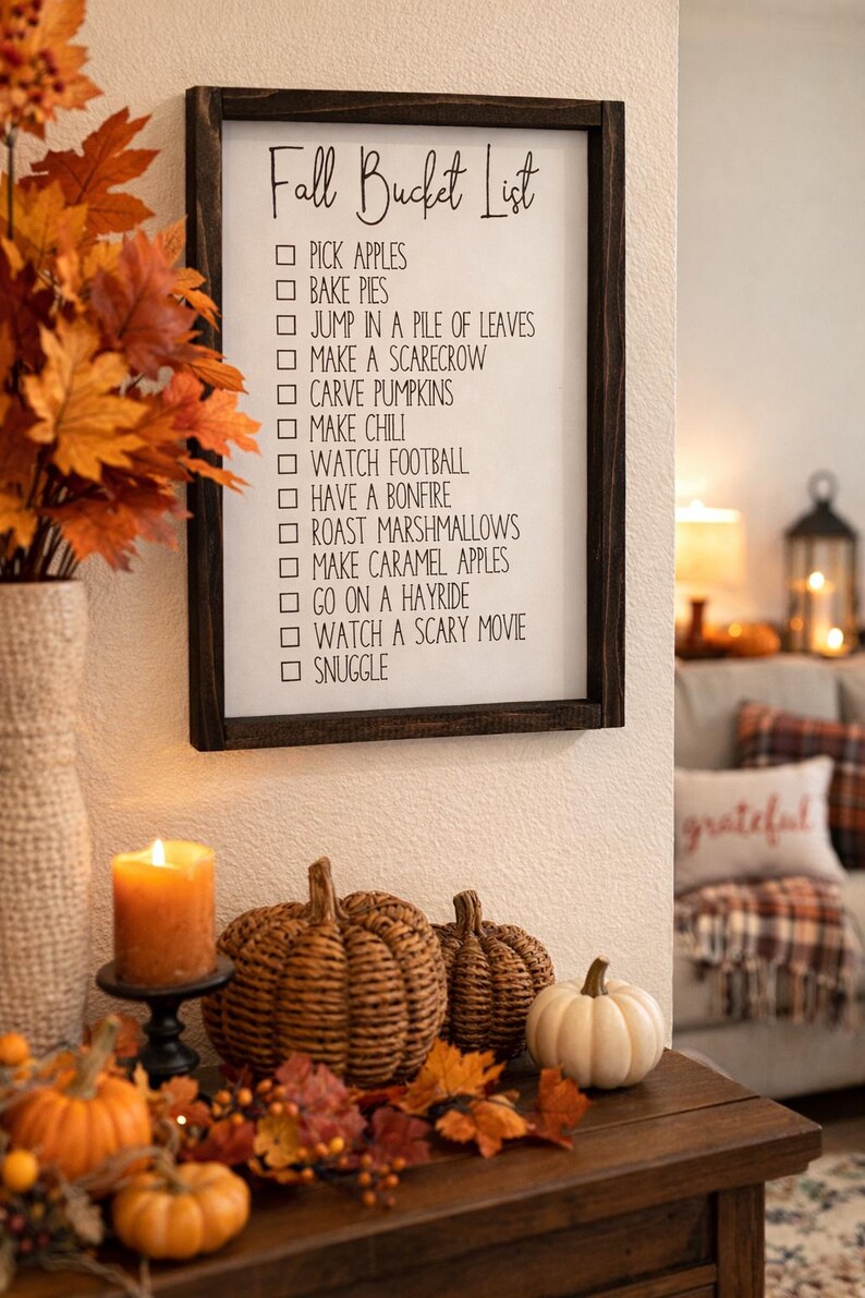 Fall Bucket List Wood Sign: Rustic Farmhouse Decor image 3