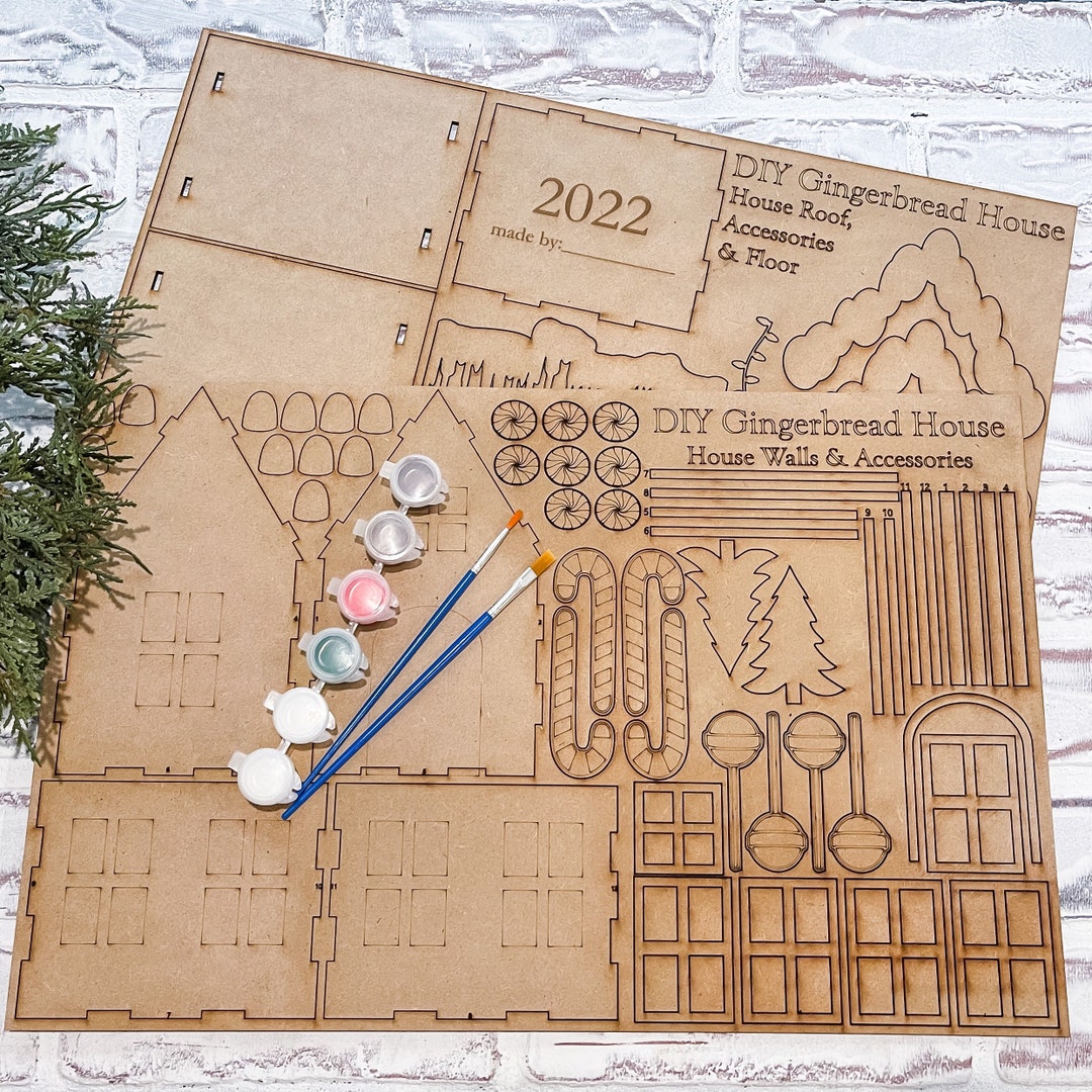 60 Pcs Wood Gingerbread House Craft Kit - DIY Christmas Birdhouse Village Decorations