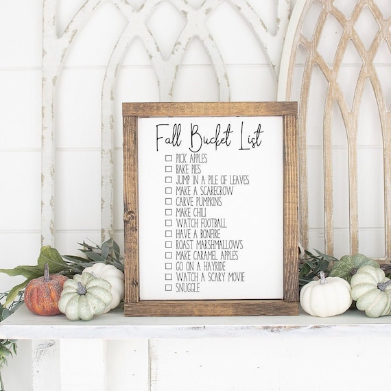Fall Bucket List Wood Sign: Rustic Farmhouse Decor