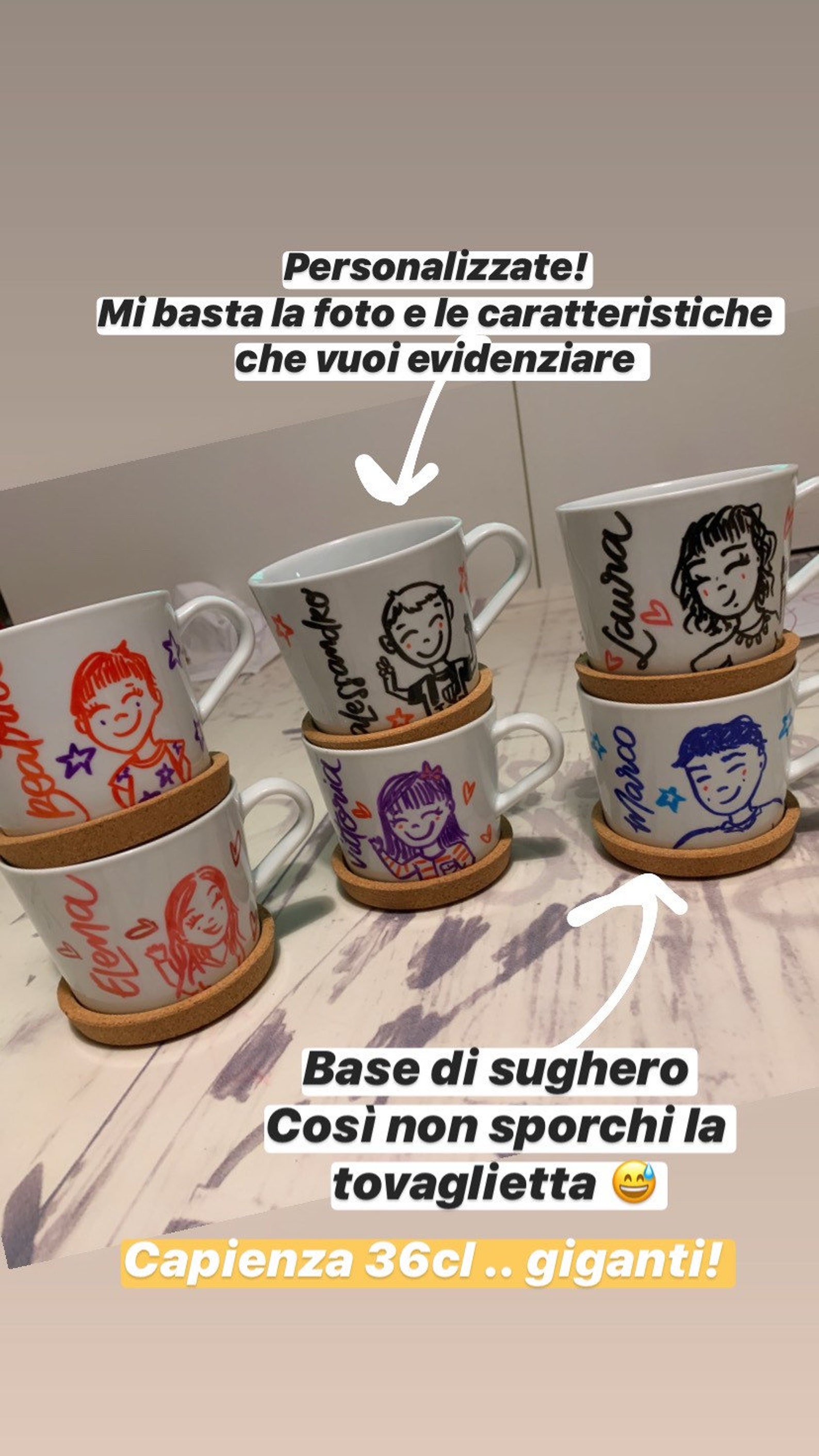 Illustrated and personalized family cups with cork bottom Etsy