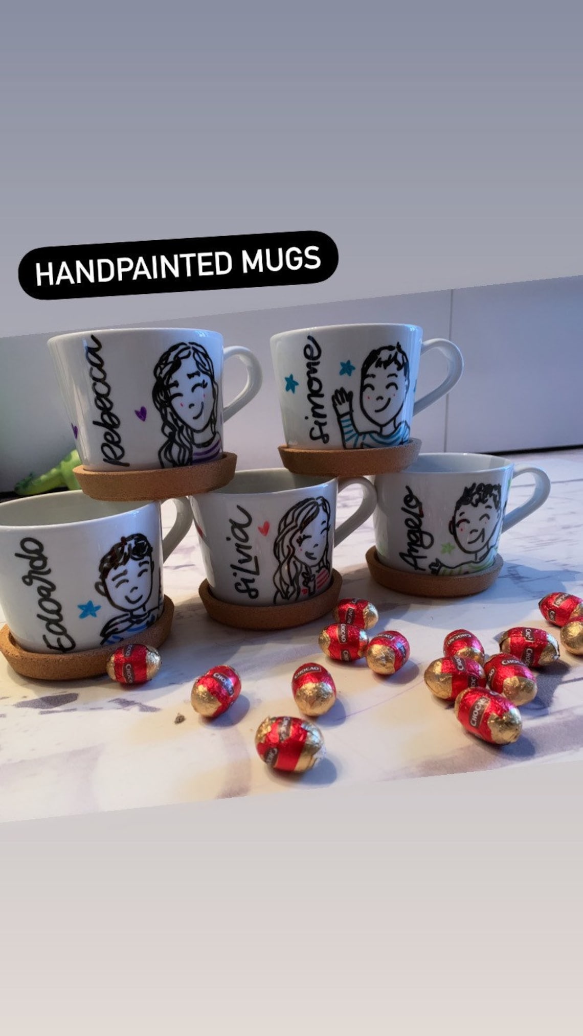 Illustrated and personalized family cups with cork bottom Etsy