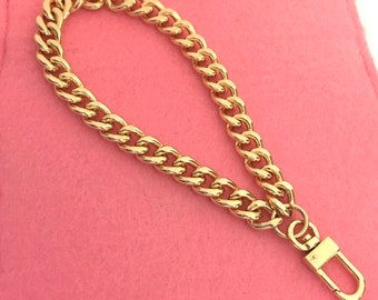 FERIAL ROSE Chain Wristlet Bracelet Gold (10mm) Curb Sturdy | Heavy Gold Wristlet Chain For Purse