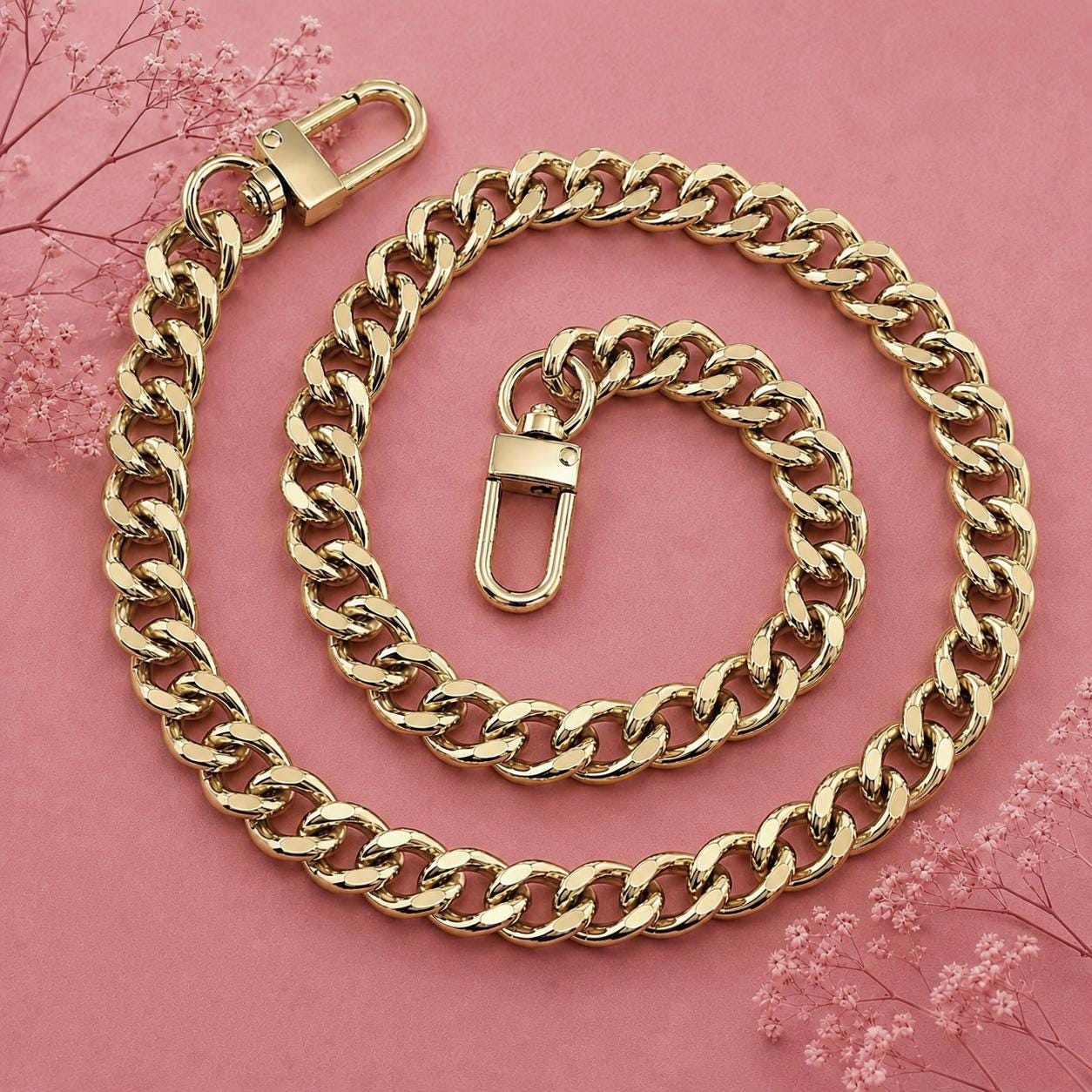 FERIAL ROSE Gold Shoulder Strap Chain Heavy Purse Chain Curb For Handbag - (10mm)