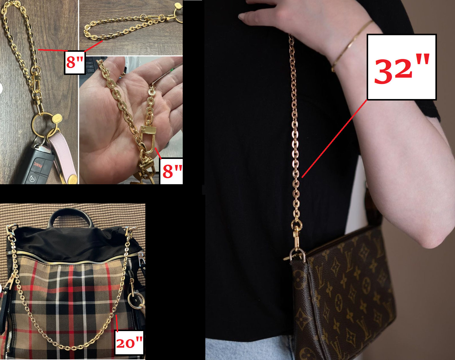 lv gold chain purse strap