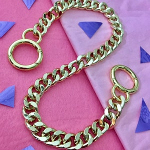 Goldfarbene grobstrick Geldbörse Kette dicke Schultergurt Kette Panzergold Ersatzkette Gold Gurtbandkette hellgold (12 mm Breite) GRÖSSE & VERSCHLUSS AUSWAHL