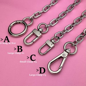 Bandoulière argentée avec chaîne pour sac à main (9 mm) Chaîne de remplacement pour boîte à bonbons de 9 mm - Taille du médiator et fermoir