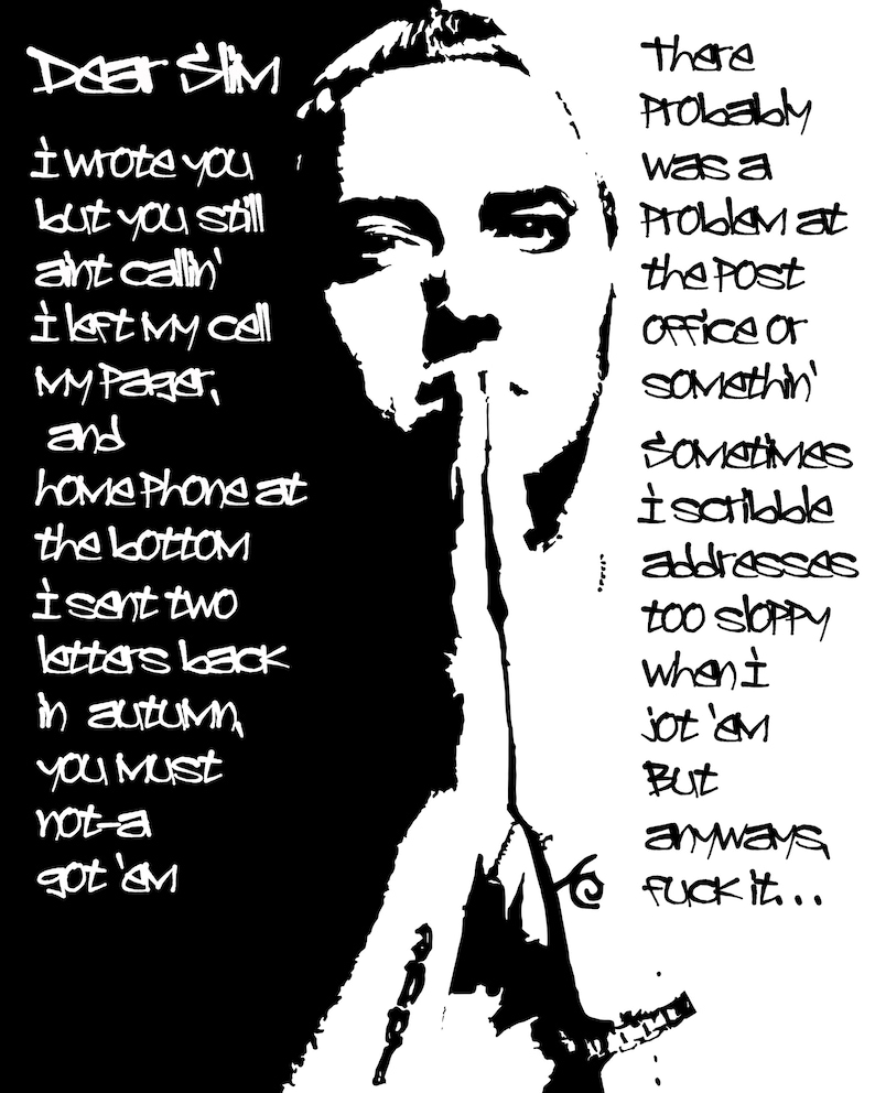 Hand Drawn Eminem Hip Hop Stan Lyrics Poster Art in Black and Etsy
