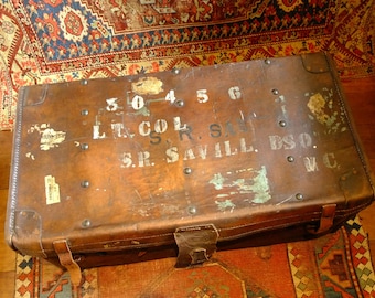 Wonderful Antique Leather Travelling Trunk Luggage with inner tray by Peter Robinson of Oxford Street London