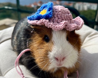 Crochet Panama Hats for Guinea Pigs pink, Bunnies, Gerbils, Hamsters, Chinchillas, and Other Small Pets, Small Handmade Accessories for Pets