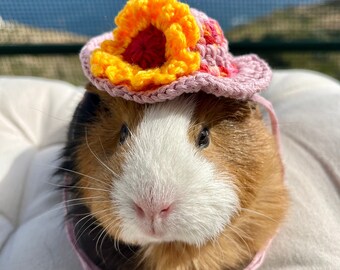 Crochet Panama Hats for Guinea Pigs pink, Bunnies, Gerbils, Cats, Hamsters, Chinchillas, and Other Small Pets, Handmade Accessories for Pets