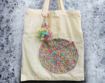 Cotton bag with a crochet pocket, market bag, beach bag, women's bag, eco bag, exclusive bag, denim bag, summer bag