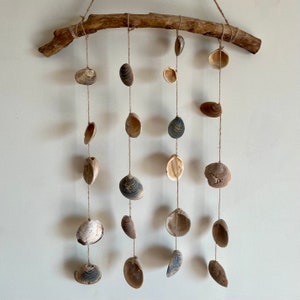 Seashell, Driftwood Wind Chime, Wall Hanging, Rustic Wind Chime, Beach Decor, Boho Decor, Seashell Wind Chime, Garden Decor image 1