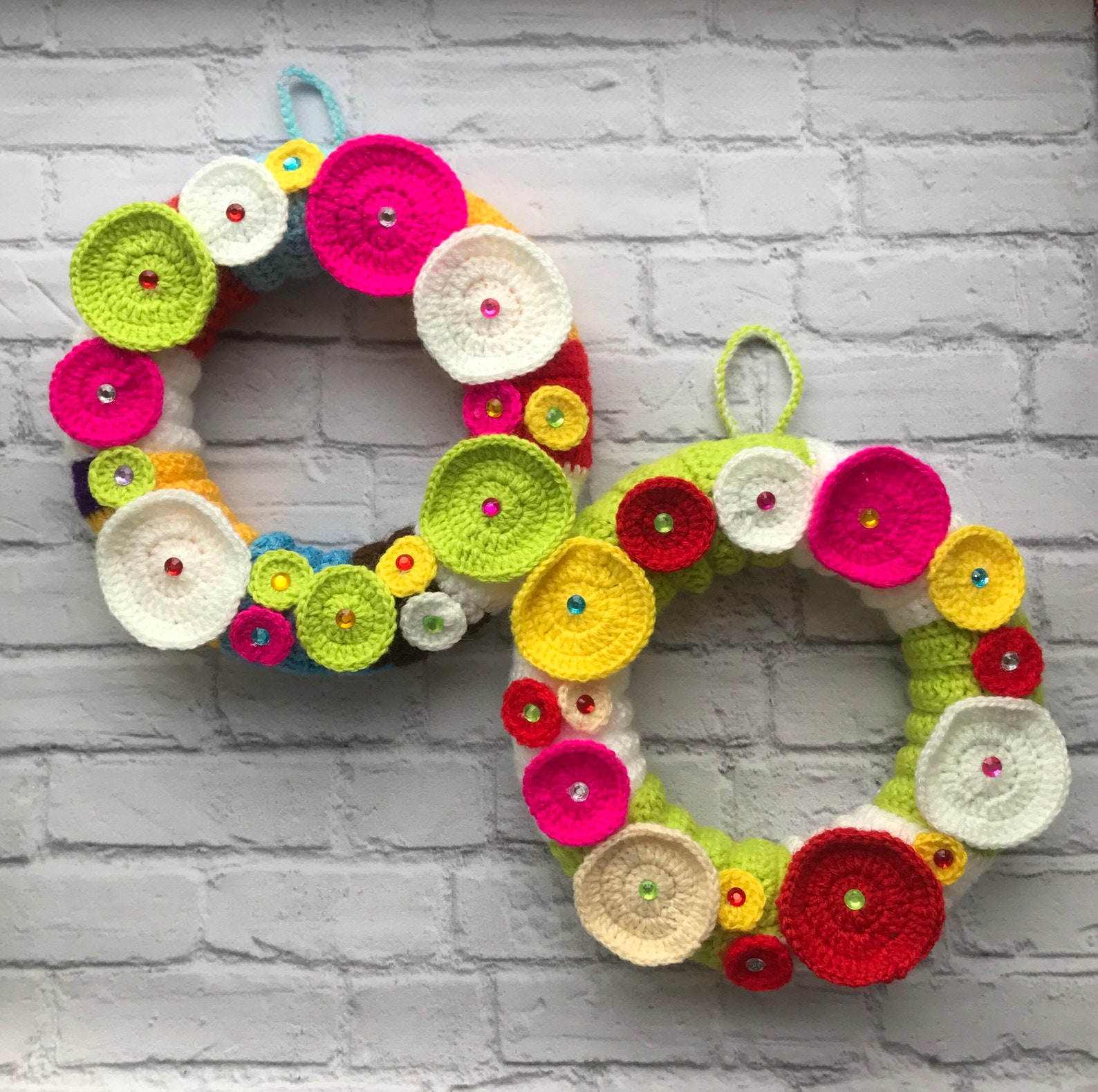 Knitted wreath on the door knitted flowers wedding decor Etsy