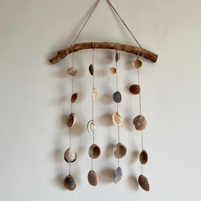 Seashell, Driftwood Wind Chime, Wall Hanging, Rustic Wind Chime, Beach Decor, Boho Decor, Seashell Wind Chime, Garden Decor image 7