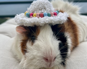 Crochet Panama white Hats for Guinea Pigs, Bunnies, Gerbils, Hamsters, Chinchillas, and Other Small Pets / Handmade Accessories for Pets