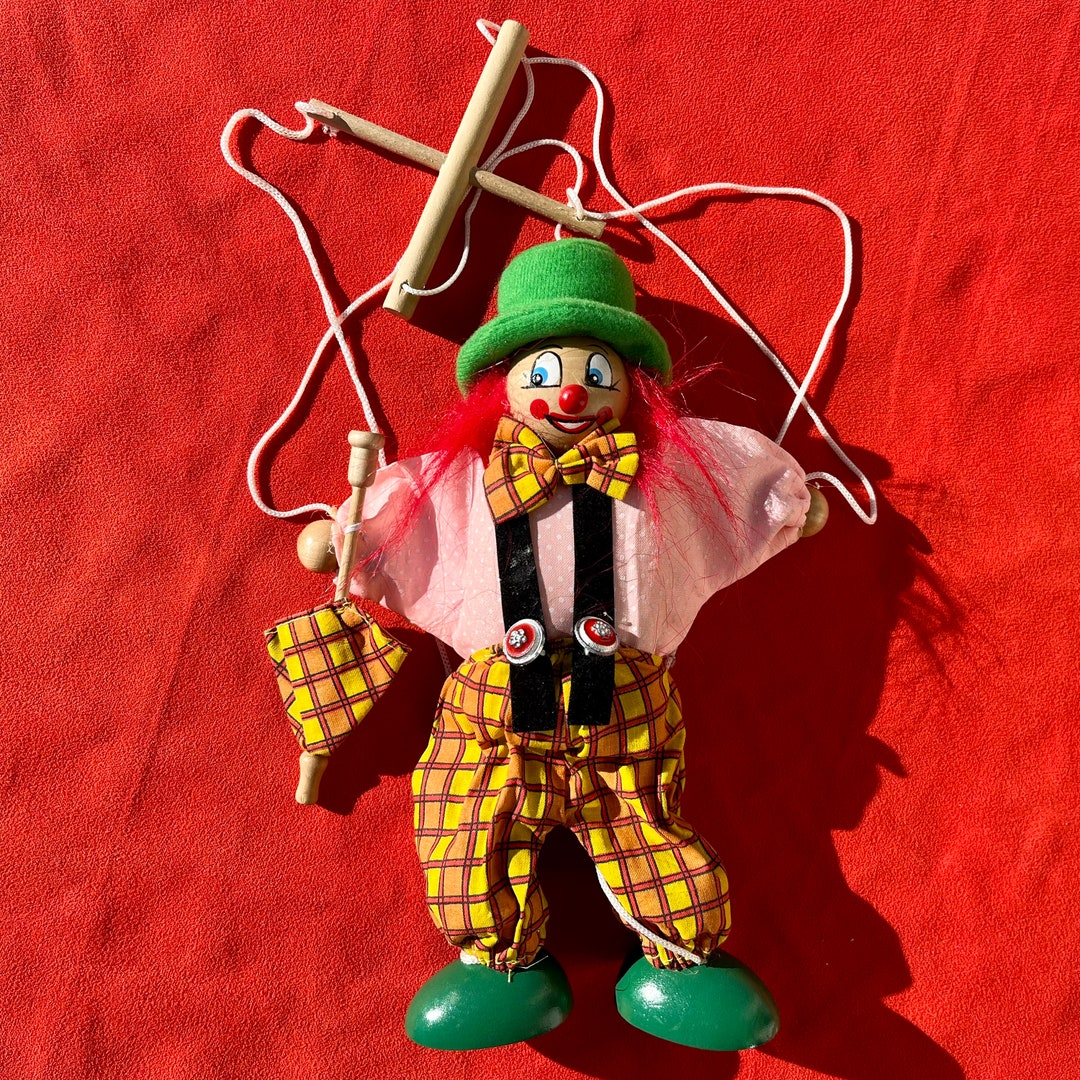 Wooden Retro Pull String Puppet Clowns Joint Etsy