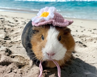 Crochet Panama Hats for Guinea Pigs pink, Bunnies, Gerbils, Hamsters, Chinchillas, and Other Small Pets, Small Handmade Accessories for Pets