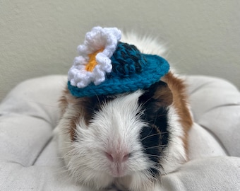 Sombrero de conejillo de indias de crochet con ala: accesorio hecho a mano para mascotas pequeñas