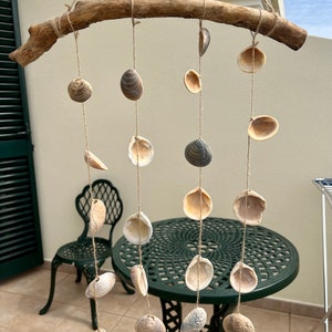 Seashell, Driftwood Wind Chime, Wall Hanging, Rustic Wind Chime, Beach Decor, Boho Decor, Seashell Wind Chime, Garden Decor image 5