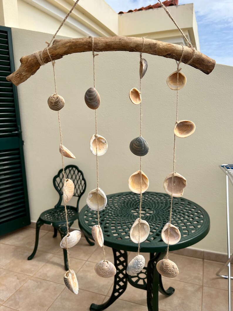 Seashell, Driftwood Wind Chime, Wall Hanging, Rustic Wind Chime, Beach Decor, Boho Decor, Seashell Wind Chime, Garden Decor image 5