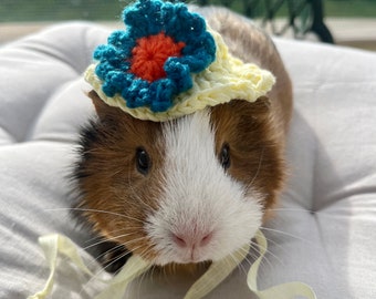 Crochet Panama Yellow Hats for Guinea Pigs, Bunnies, Gerbils, Hamsters, Chinchillas, and Other Small Pets / Handmade Accessories for Pets