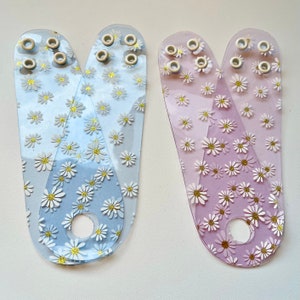 Daisy Clear Jelly Blue Pink Roller Skate toe guard PAIR - Flower Floral Holo Holographic Toe Strip for Roller Skates - Roller skate Toe Cap