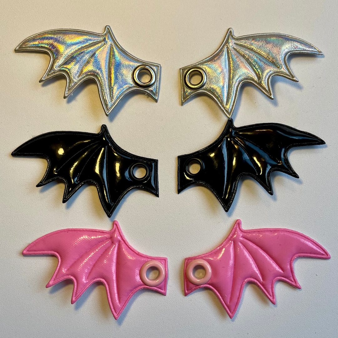 PAIR of Mini Bat Wings Roller Skate Lace Patch Halloween Spooky