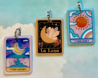 Tarot Card SET of 3 Roller Skate Lace Charms -  Arcana Roller Skate Acccessory - Cartomancy Shoelace Charm - Sun, Moon, & La Luna Set