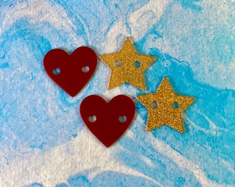 Red Star or Gold Heart pair of hard acrylic resin Roller Skate Lace Lock - Shoelace Accessories for roller skates