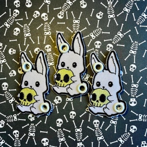 Bunny Rabbit with Skull Roller Skate Lace Patch - Individual Spooky Witch Witchy Halloween Shoelace Accessory for roller skates