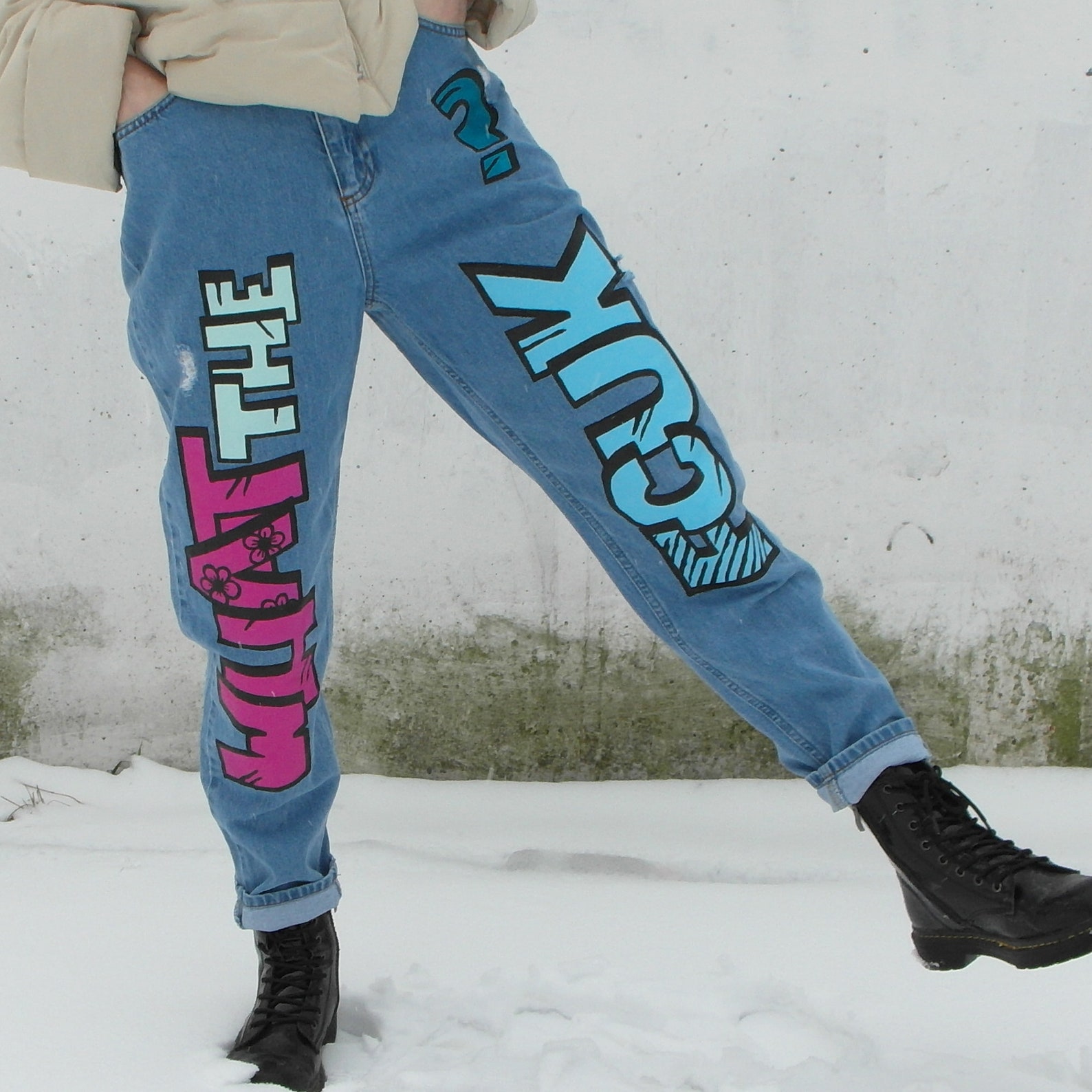 Handpainted jeans with custom text on request Etsy
