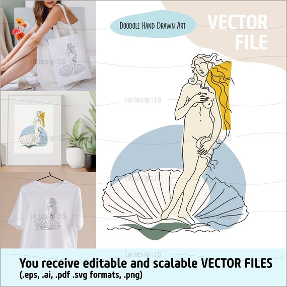 The Birth of Venus Line Art Vector Print Sandro Botticelli La | Etsy