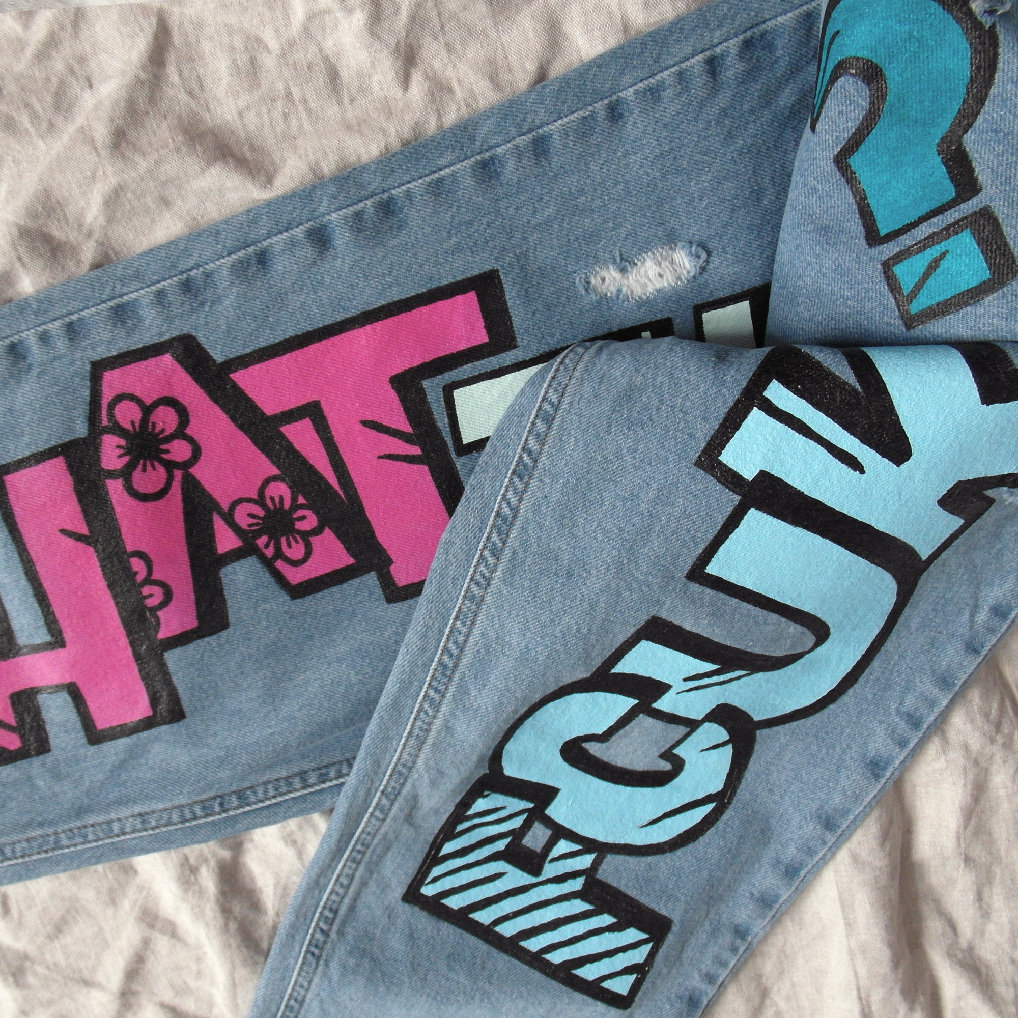 Handpainted jeans with custom text on request Etsy