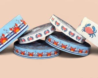 Set of 2 CRAB JACQUARD RIBBON PolyTrim for sewing craft, 5 yards each