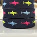 ANIMALS/ MARITIME Multicolor SHARK Ribbon Polytrim (22mm) Navy Base ...