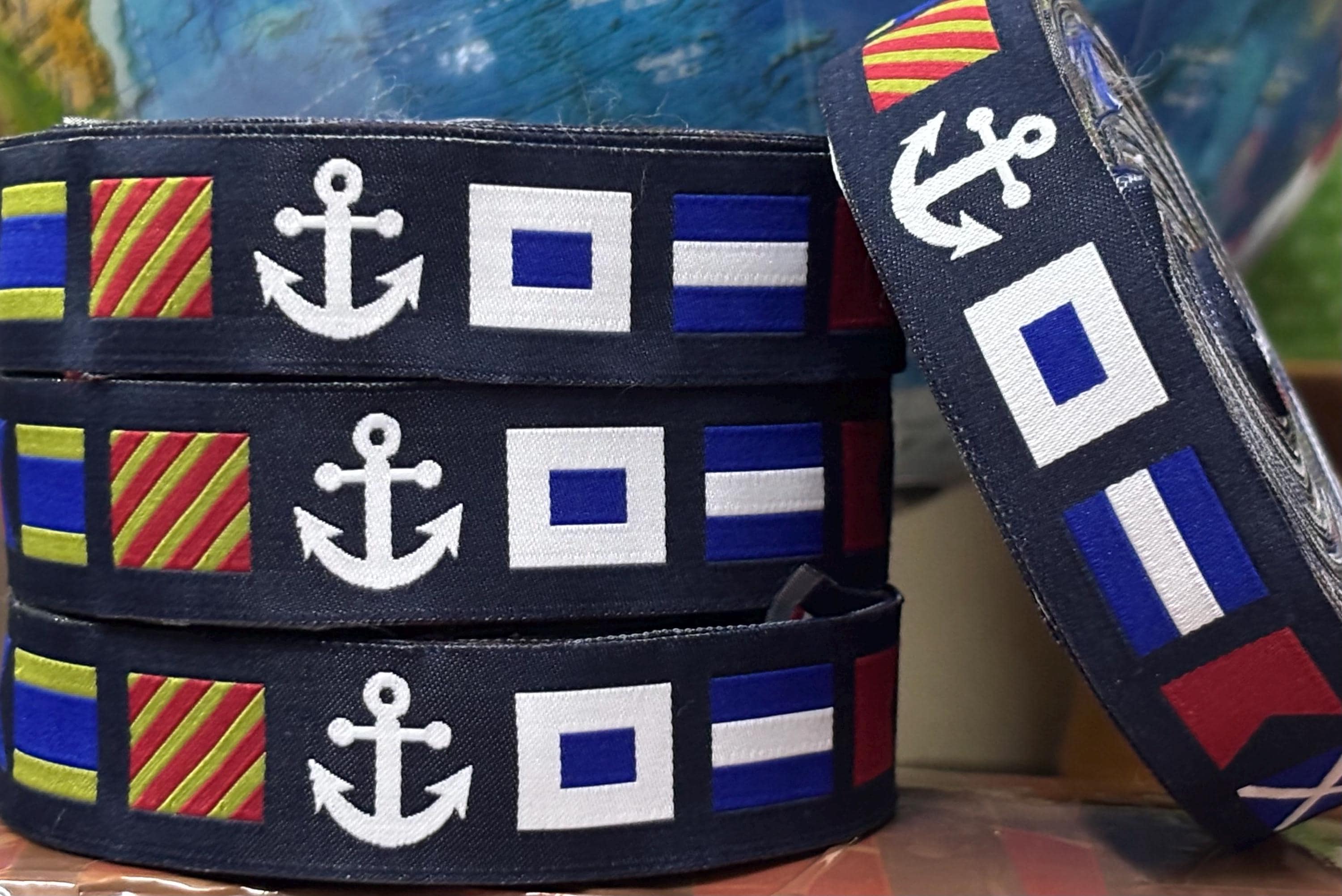 NAUTICAL/ Sailing Flags, Emblem, Anchors JACQUARD Ribbon Polytrim for ...