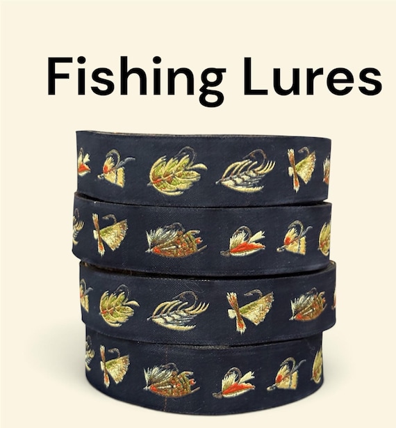 FLY FISHING HOOKS (Fishing Lures)- Vintage Pattern Jacquard Ribbon Polytrim for sewing crafts