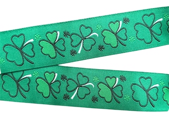 St. Patrick’s Day/ SHAMROCK/ Clover JACQUARD Ribbon POLYTRIM. Repeat pattern. Multiple widths available