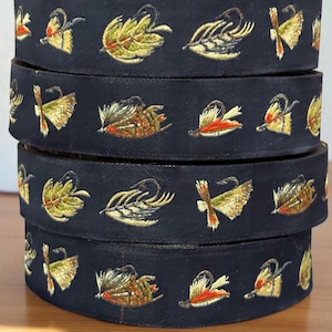 ANZUELOS PARA PESCA CON MOSCA, cinta jacquard con estampado vintage, ribete de poliéster para costura y manualidades.