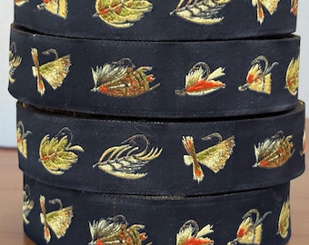 FLY FISHING HOOKS Vintage Pattern Jacquard Ribbon Polytrim fir sewing crafts