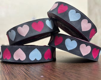 Multicolor Hearts, repeat pattern JACQUARD RIBBON for sewing craft. Multiple widths available.