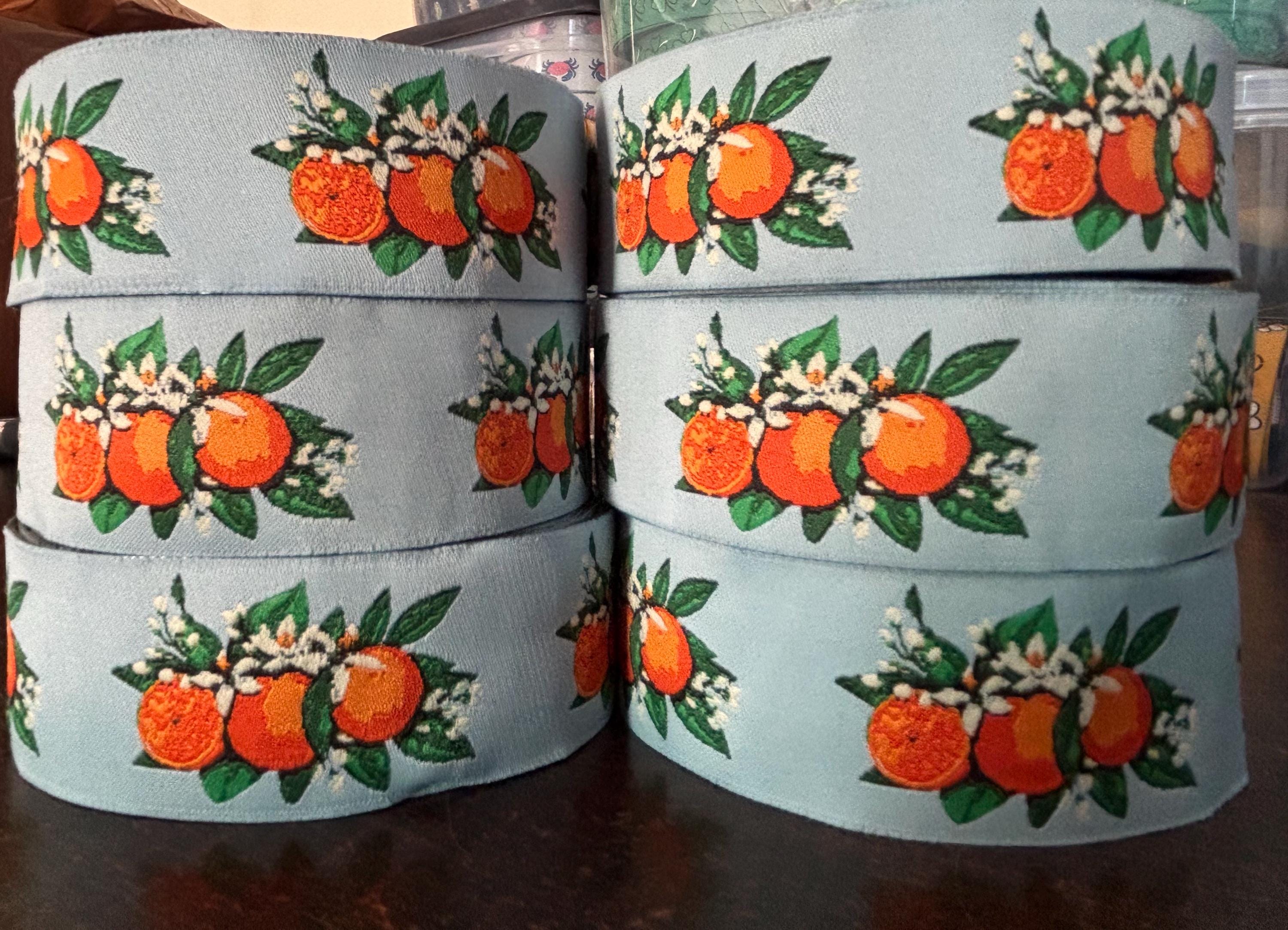 Polytrim Example Script ORANGE Blossom JACQUARD Ribbon Polytrim Vintage Citrus Fruit Trim for ...