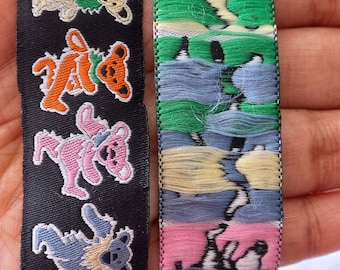 Iconic GRATEFUL DEAD DANCINGBEAR Jacquard Ribbon Polytrim for sewing crafts.