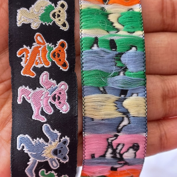 Iconic GRATEFUL DEAD DANCINGBEAR Jacquard Ribbon Polytrim for sewing crafts.