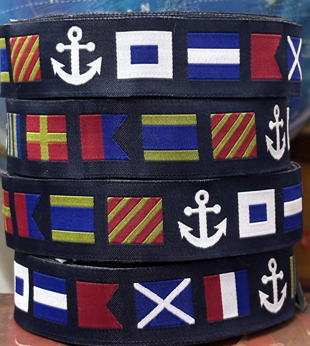NAUTICAL/ Sailing Flags, Emblem, Anchors JACQUARD Ribbon Polytrim for ...