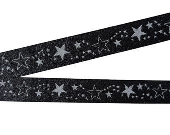 STARS (Metallic Thread) Black Base Silver Stars.REVERSIBLE JACQUARD Polytrim