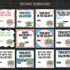 Tarjetas del Día de San Valentín de Baby Yoda - Descarga digital instantánea imprimible Valentines Star Wars Space - Niños imprimibles Valentines - Yoda Valentine