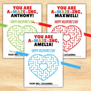 School Valentine from Teacher | You&#39;re Amazing Valentine | Printable Valentine for Kids | Teacher Valentines | Puzzle | Pencil Valentines